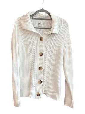 Bass White Cable Knit Button Front Cardigan Sweater